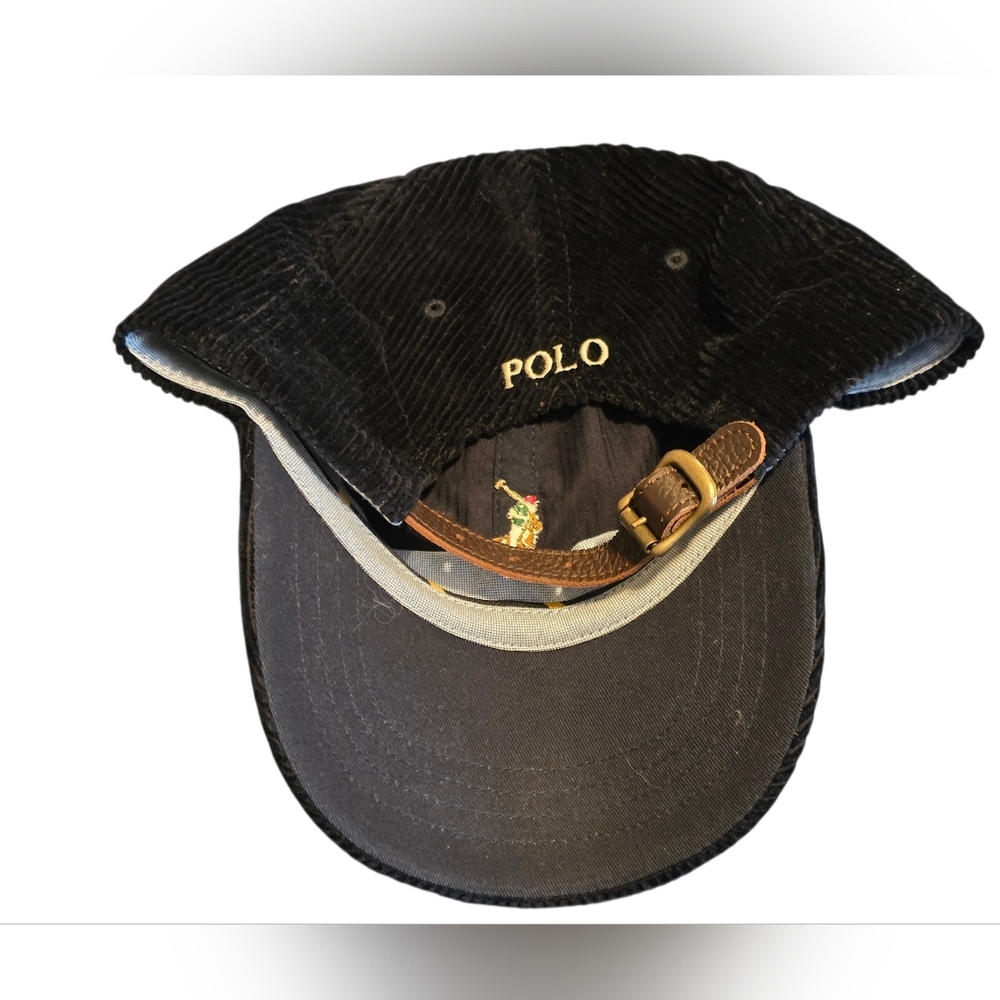 Polo Ralph Lauren Navy Corduroy Embroidered Baseball Cap Adjustable Strap EUC - Picture 3 of 7